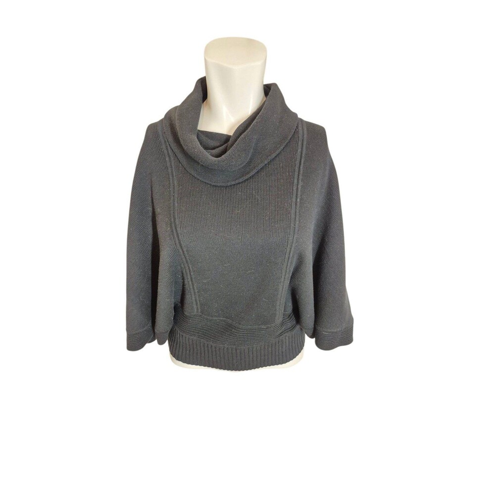 Bordado Vintage Pima Cotton Sweater Cowl Neck Dolman Sleeve Sweater Black Sz S